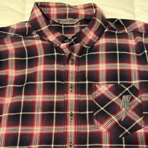 HDMC Harley-Davidson Motorcycle Club Red/Blue Plaid Short Sleeve Shirt Large